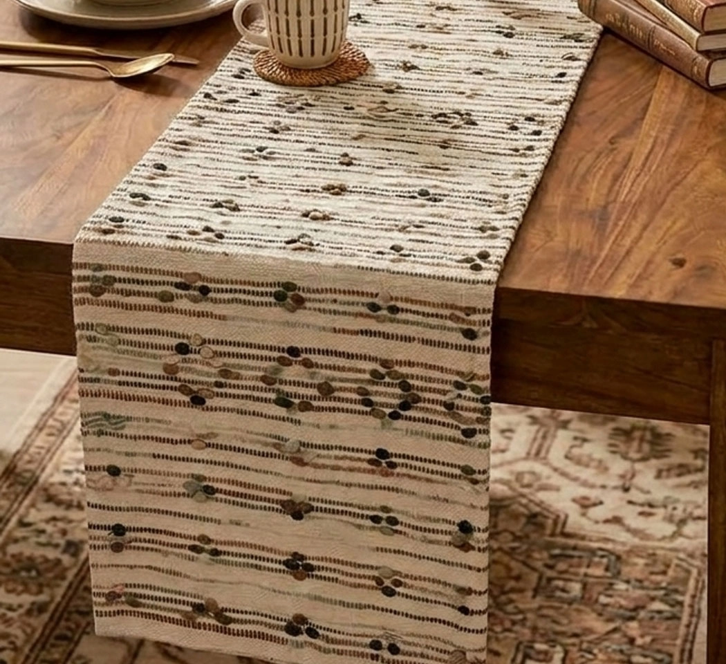 Handwoven Textured Cotton Acrylic Cushion Cover, Place Mat & Runner Set
