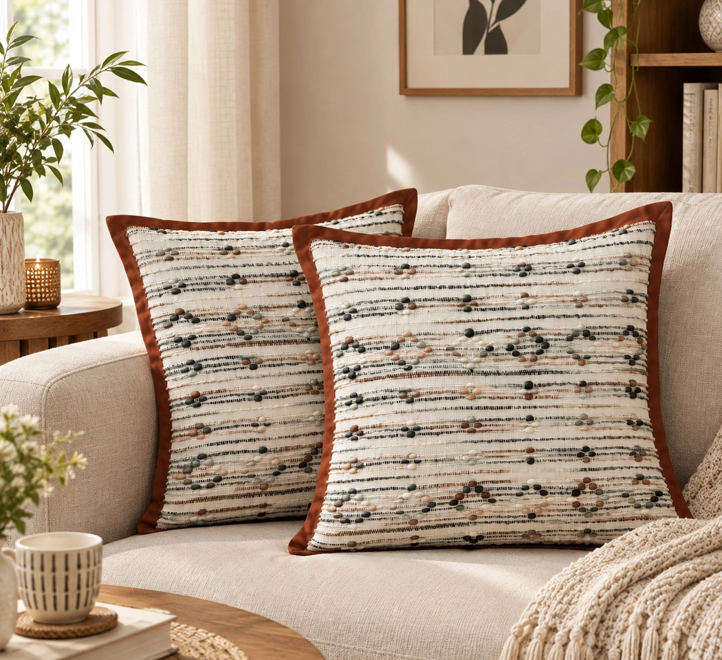 Handcrafted Cotton & Acrylic 18x18 Inch Cushion Covers with Flange (Pack of 2)