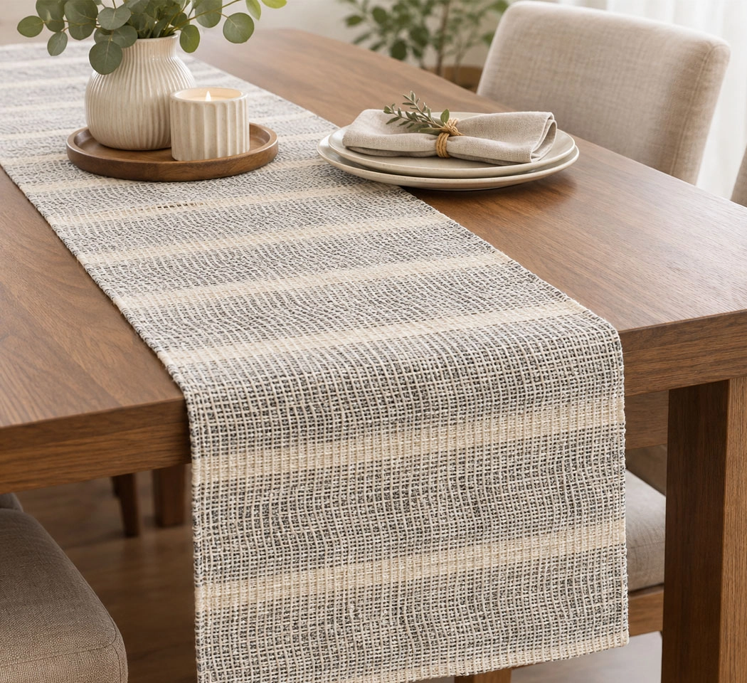 Textured Woven Table Runner – Neutral Striped Design 14×72 Inches