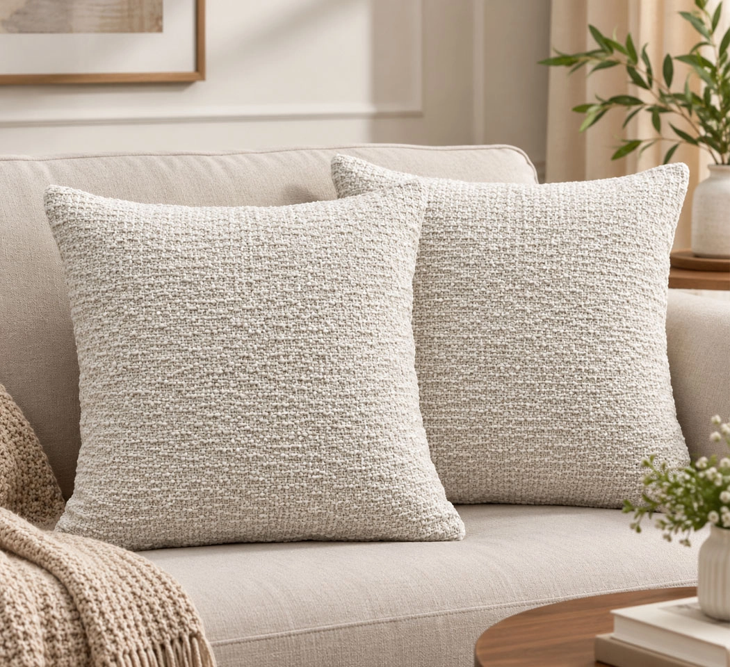 Textured Woven Cotton Accent Cushion Cover - 20x20 Cream / Off-White - (Pack of 2)