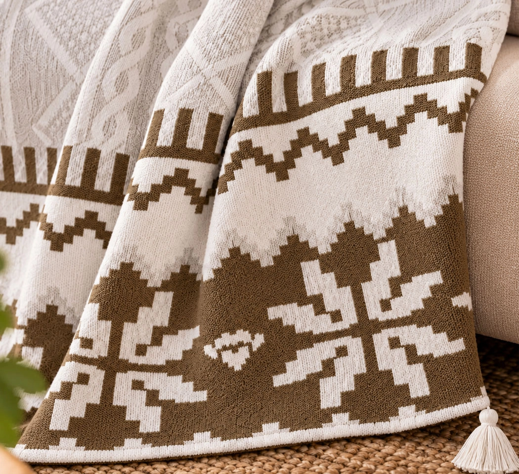 Brown Cotton Polyester Throw Blanket with Tassel – 50 × 60 Inches Throw.