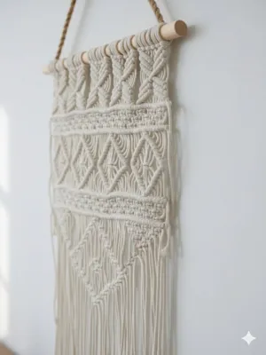 Handmade Bohemian Macrame Wall Hanging – Intricate Woven Cotton Tapestry with Diamond Patterns & Cascading Fringe for Living Room & Bedroom Decor