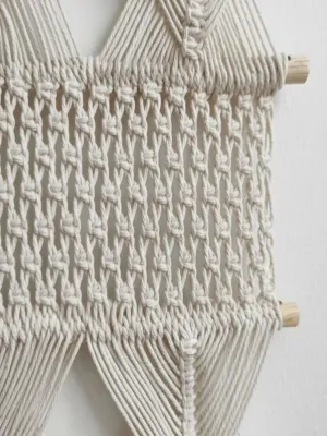 Handmade Multi-Tiered Geometric Macrame Wall Hanging – Woven Cotton Tapestry with Wooden Dowels & Tassel Fringe for Boho Home Decor