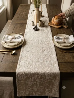 Textured Floral Table Runner – Botanical Design, 14×72 Inches