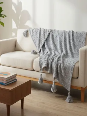 Soft Cotton Plus Acrylic Throw Bedcover | Super Soft & Breathable Throw Blanket for Bed & Sofa | Lightweight Decorative Throw (Grey, 50 x 60 Inches)