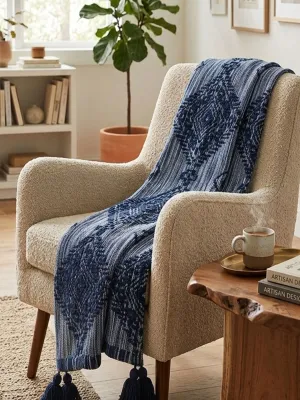 Hand-Woven Geometric Tufted Throw Blanket Tassels (50x60)