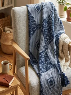Hand-Woven Geometric Tufted Throw Blanket Tassels (50x60)