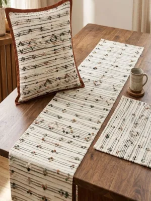 Handwoven Textured Cotton Acrylic Cushion Cover, Place Mat & Runner Set
