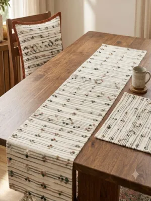 Handwoven Textured Cotton Acrylic Cushion Cover, Place Mat & Runner Set