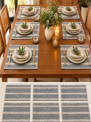 Textured Woven Place Mats – Neutral Striped Design for Dining Table, Pack of 6