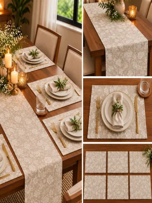 Textured Floral Table Runner & Place Mats Set – Botanical Design, 14 × 72 Inches Runner & 13 × 20 Inches Place Mats, Pack of 7