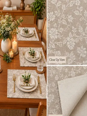 Textured Floral Place Mats – Botanical Design for Dining Table, Set of 4, 13 × 20 Inches