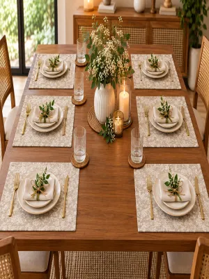 Textured Floral Place Mats – Botanical Design for Dining Table, Set of 6, 13 × 20 Inches