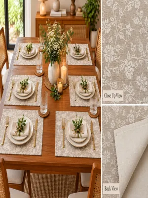 Textured Floral Place Mats – Botanical Design for Dining Table, Set of 6, 13 × 20 Inches