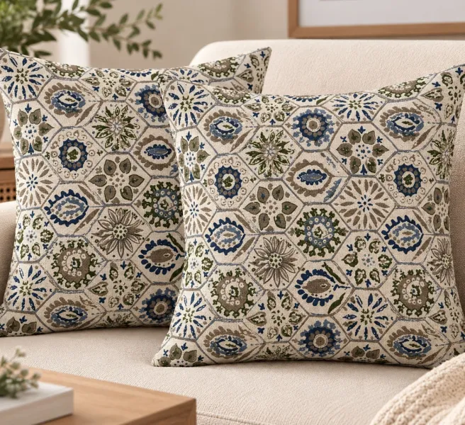 Weave India Multicolour Geometric Floral Printed Cushion Covers – Pack of 2, 18x18 Inches