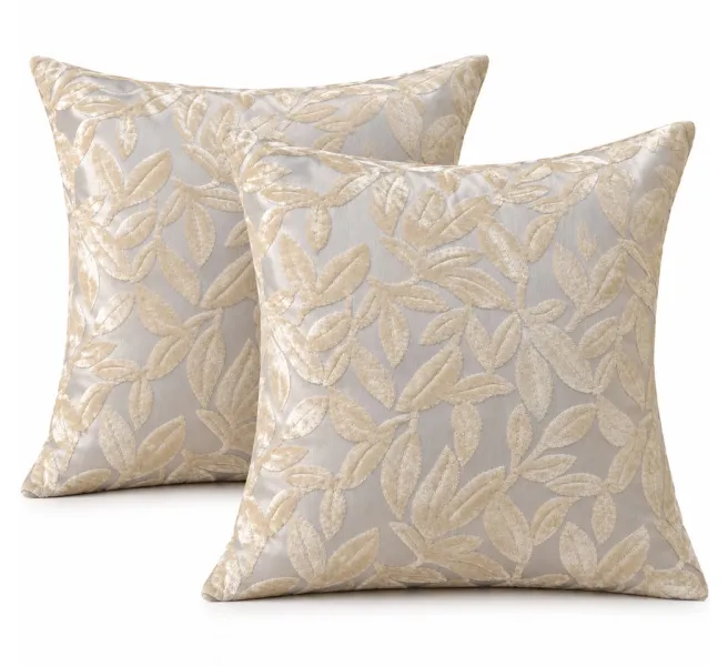 Textured Botanical Leaf Poly Jacquard Cushion Cover - 20x20 Cream 2 pc