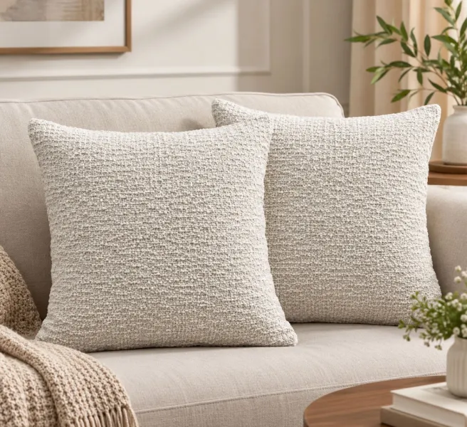 Textured Woven Cotton Accent Cushion Cover - 20x20 Cream / Off-White - (Pack of 2)