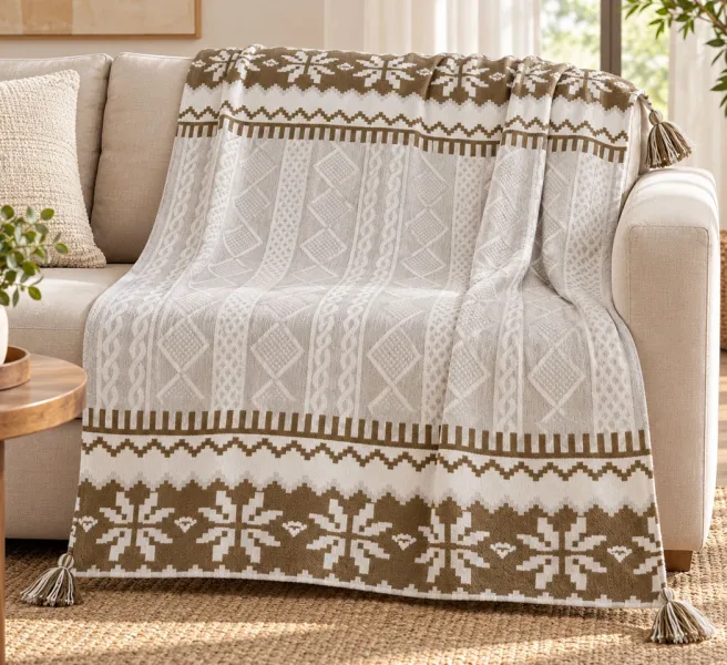 Brown Cotton Polyester Throw Blanket with Cushion Cover Set – 50 × 60 Inches Throw & 18 × 18 Inches Cushion Cover