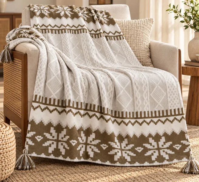 Brown Cotton Polyester Throw Blanket with Cushion Cover Set – 50 × 60 Inches Throw & 18 × 18 Inches Cushion Cover