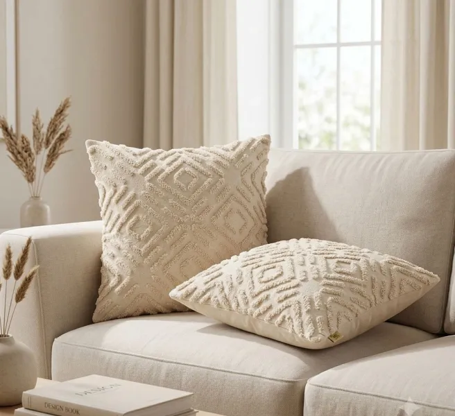 Ivory Diamond Textured Cushion Covers – Pack of 2, 18×18 Inches