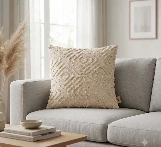 Ivory Diamond Textured Cushion Covers – Pack of 2, 18×18 Inches